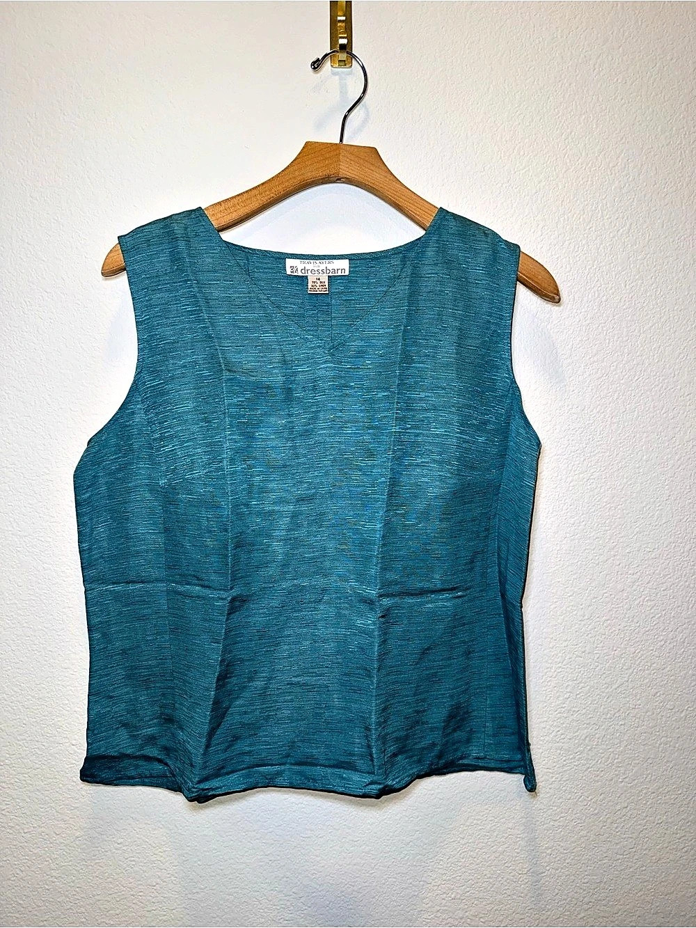 Travis Ayers for Dressbarn 70% Silk 30% Linen Teal Sleeveless Top Sz 14